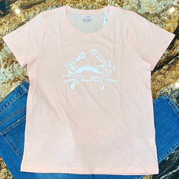 NWT J. Crew Pale Pink Crab Graphic Crewneck Tee - SIZE SMALL - Picture 4 of 10